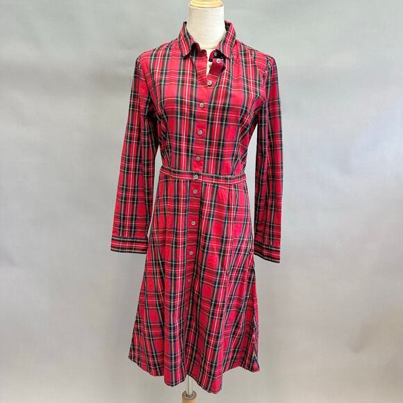 J.Crew Long sleeve tie-waist shirtdress in tartan plaid size 6 button up - Picture 1 of 14